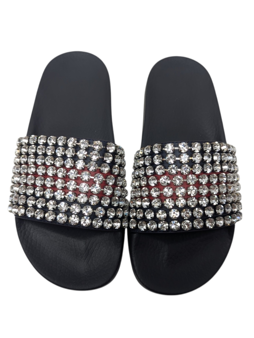 Gucci Crystal Embellished Rubber Slide Sandals Size EU 38
